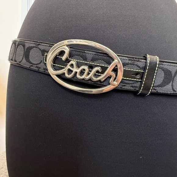COACH SIGNATURE BELT LOGO BUCKLE LARGE BLACK SILVER - Picture 4 of 4